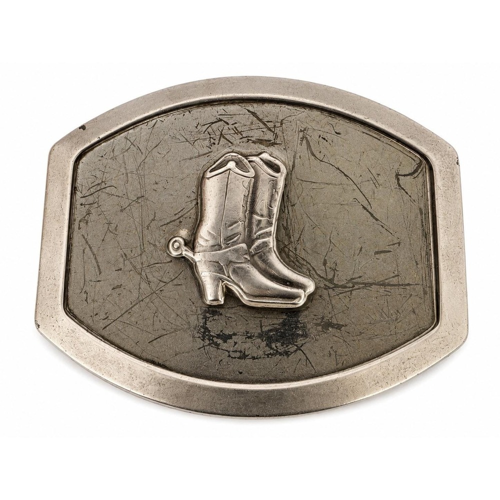 Cowboy Boots Belt Buckle Nickel Plated Western Rodeo Country Silver Tone Vintage